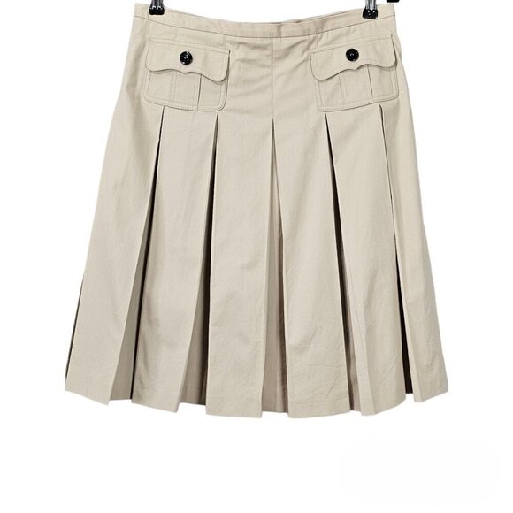 Burberry Wide Pleated High Waist Cotton Tan Knee Length Skirt - Picture 6 of 16